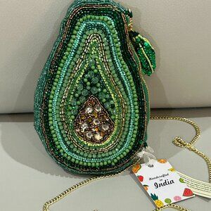 Avocado Beaded and Jeweled Bag Handcrafted in India Crossbody Clutch NWT